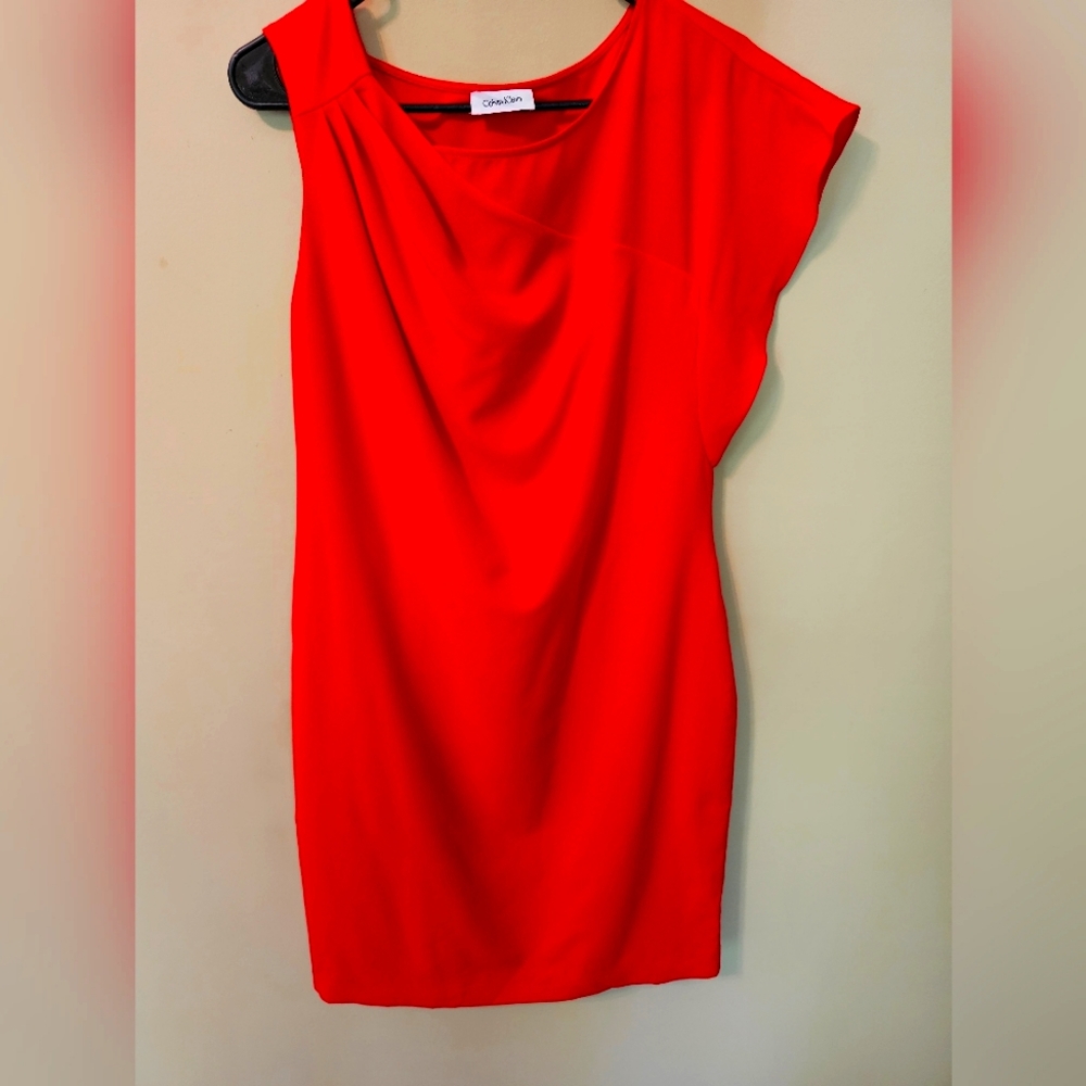 Calvin Klien Asymmetrical Vermilion Lycra Dress.